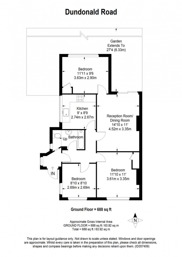 Floor Plan Image for 3 Bedroom Apartment to Rent in Dundonald Road, Wimbledon