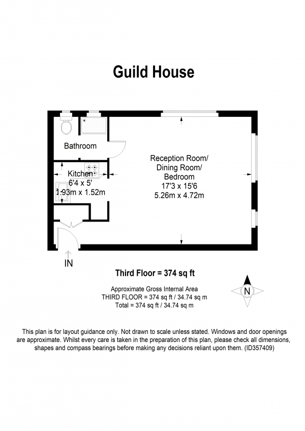 Floor Plan Image for Studio to Rent in Guild House, 30-32 Worple Road, Wimbledon