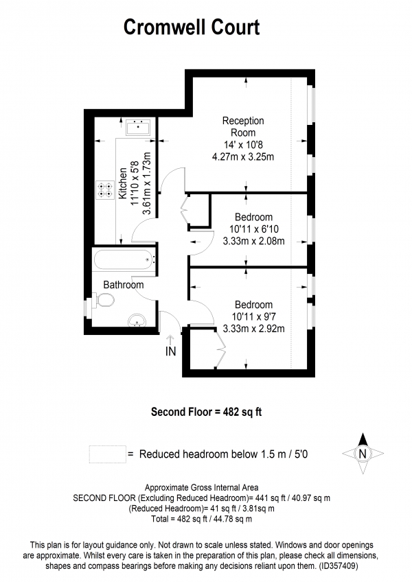 Floor Plan Image for 2 Bedroom Apartment to Rent in Cromwell Court, 40 Alexander Road, Wimbledon