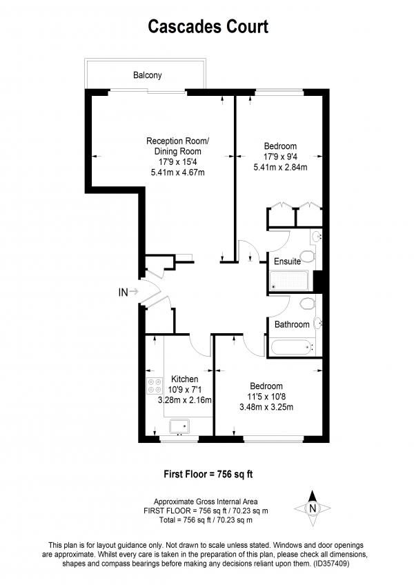 Floor Plan Image for 2 Bedroom Apartment to Rent in Cascades Court, 13-19 Hartfield Crescent, Wimbledon