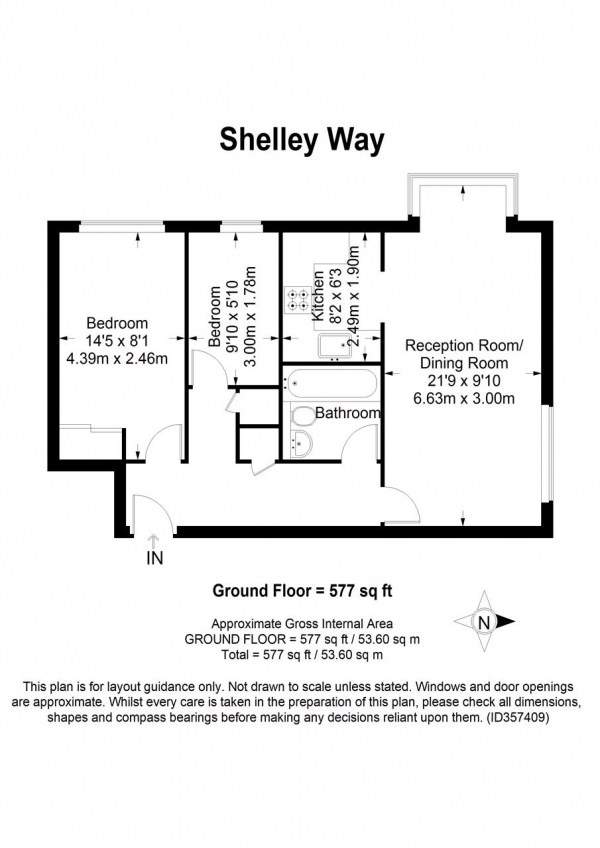 Floor Plan for 2 Bedroom Apartment for Sale in Shelley Way, Wimbledon, SW19, 1TG - Guide Price &pound359,950