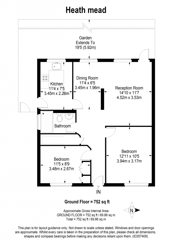 Floor Plan Image for 2 Bedroom Apartment to Rent in Heath Mead, Wimbledon Village