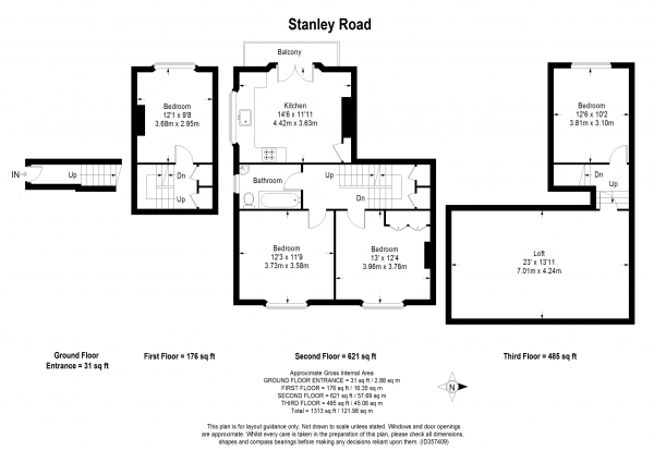 Floor Plan Image for 4 Bedroom Apartment to Rent in Stanley Road, Wimbledon, Wimbledon