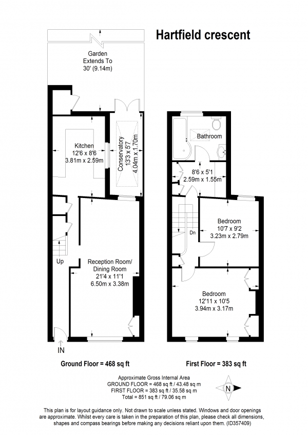 Floor Plan Image for 2 Bedroom Terraced House to Rent in Hartfield Crescent, Wimbledon