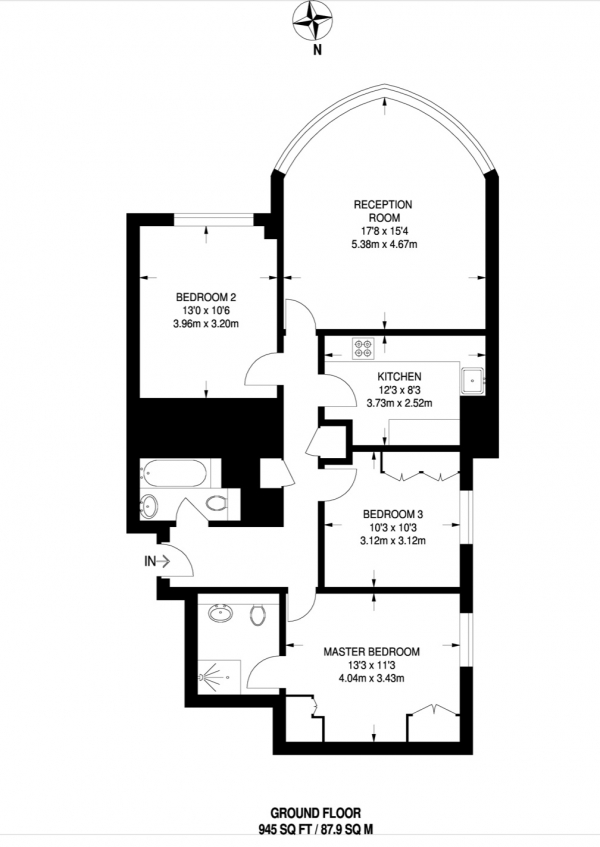 Floor Plan Image for 3 Bedroom Apartment to Rent in Fernhill Place, 21-23 Chartfield Avenue, Putney