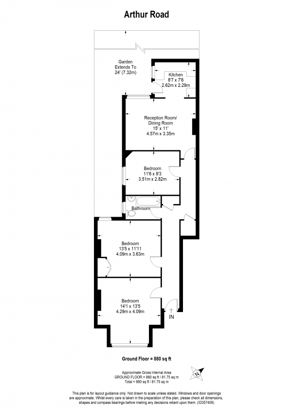 Floor Plan Image for 3 Bedroom Apartment to Rent in Arthur Road, Wimbledon Park