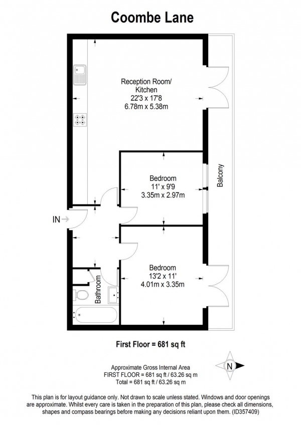 Floor Plan Image for 2 Bedroom Apartment for Sale in Coombe Lane, Raynes Park