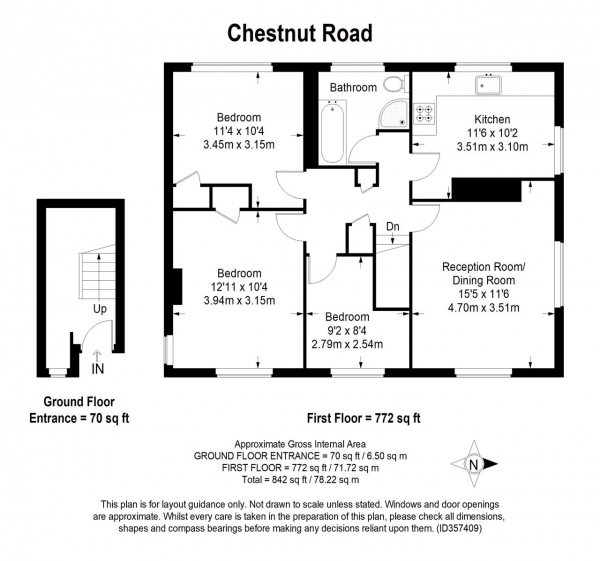 Floor Plan Image for 3 Bedroom Apartment to Rent in Chestnut Road, Raynes Park