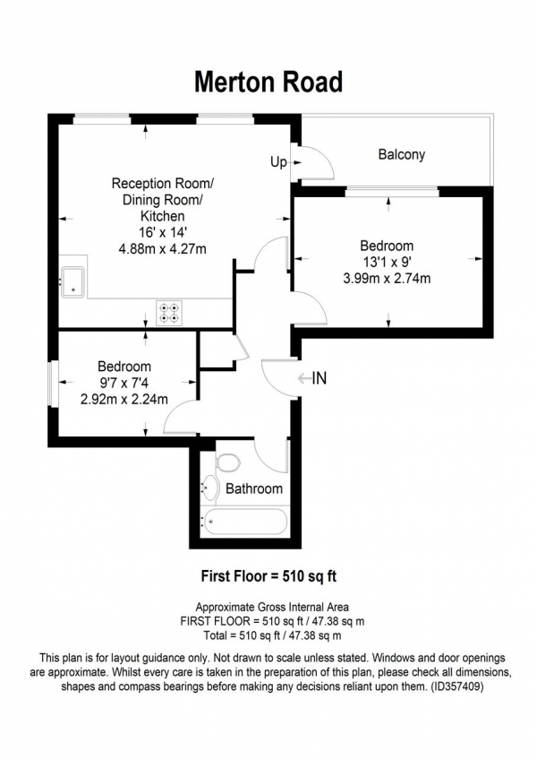 Floor Plan Image for 2 Bedroom Apartment to Rent in Merton Road, London