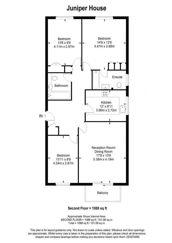 Floor Plan Image for 3 Bedroom Apartment for Sale in Juniper House, 2 Edge Hill, Wimbledon