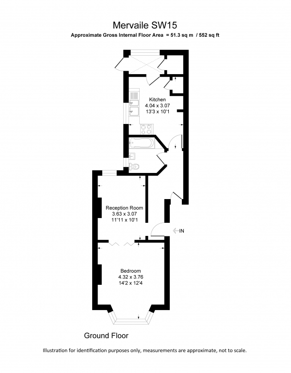 Floor Plan Image for 1 Bedroom Apartment to Rent in Merivale Road, Ground Floor Flat, Putney, London