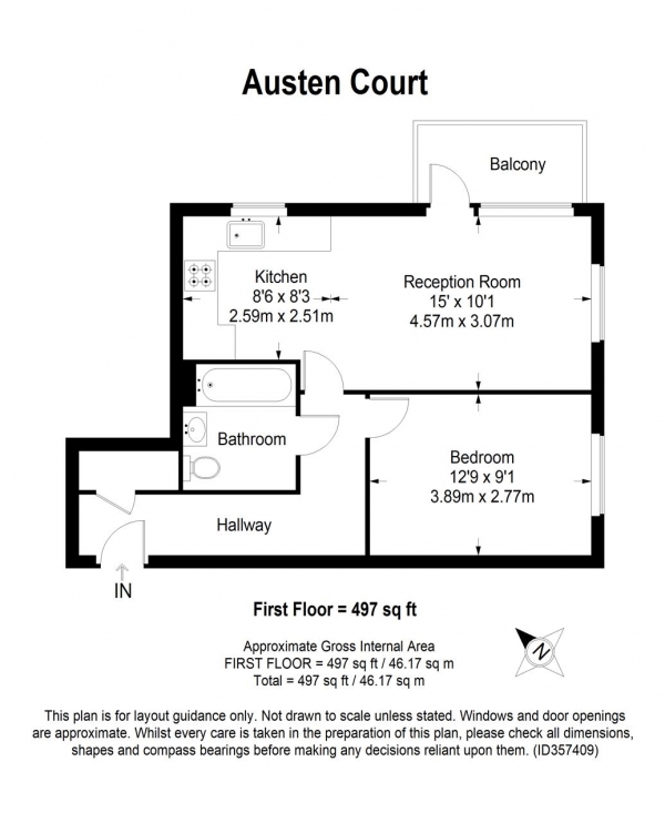 Floor Plan Image for 1 Bedroom Apartment for Sale in Austen Court, 5 Brickfield Road, Mitcham