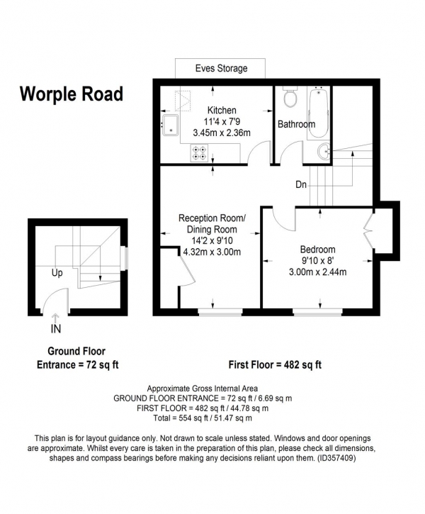 Floor Plan Image for 1 Bedroom Apartment to Rent in Worple Road, London