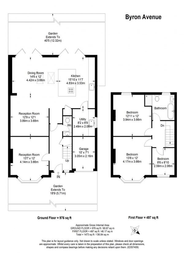 Floor Plan Image for 3 Bedroom End of Terrace House to Rent in Byron Avenue, London