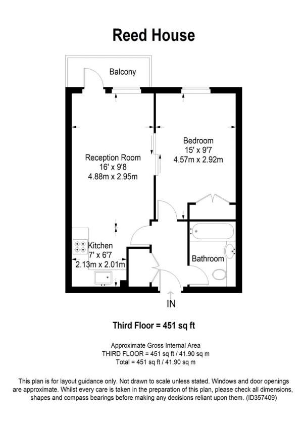 Floor Plan Image for 1 Bedroom Apartment to Rent in Reed House, London