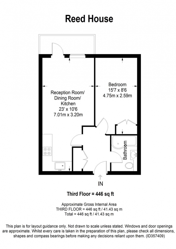 Floor Plan Image for 1 Bedroom Apartment to Rent in Reed House, London