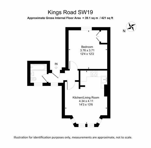 Floor Plan for 1 Bedroom Apartment for Sale in Kings Road, Wimbledon, SW19, 8QN - Guide Price &pound390,000