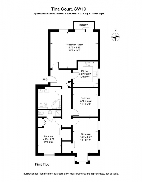 Floor Plan Image for 3 Bedroom Apartment to Rent in Tina Court, Edge Hill, London