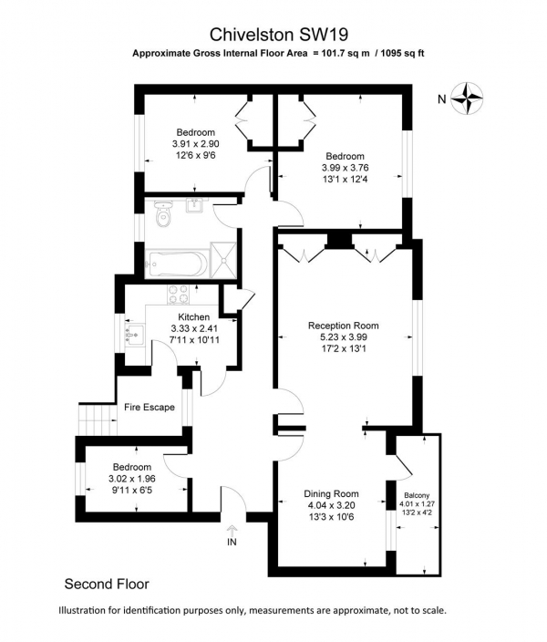 Floor Plan Image for 3 Bedroom Apartment to Rent in Chivelston, 78 Parkside, London