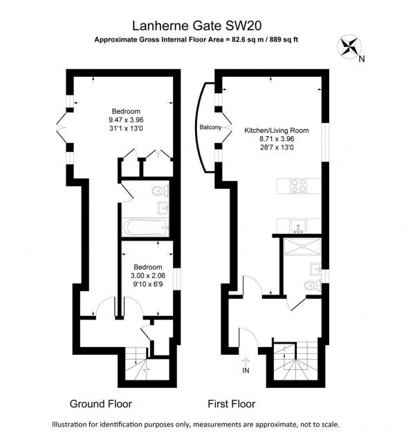 Floor Plan for 2 Bedroom Apartment to Rent in Lanherne House, London, London, SW20, 8JG - £462 pw | £2000 pcm