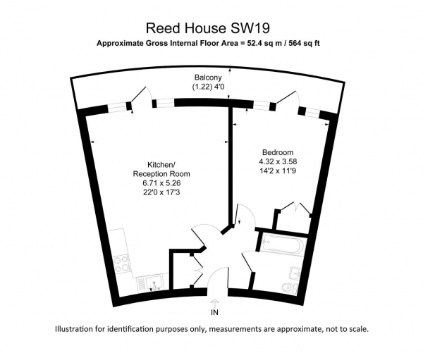 Floor Plan Image for 1 Bedroom Apartment to Rent in Reed House, 21 Durnsford Road, Wimbledon