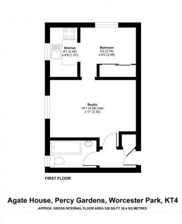 Floor Plan Image for Studio for Sale in Agate House, Percy Gardens, Worcester Park