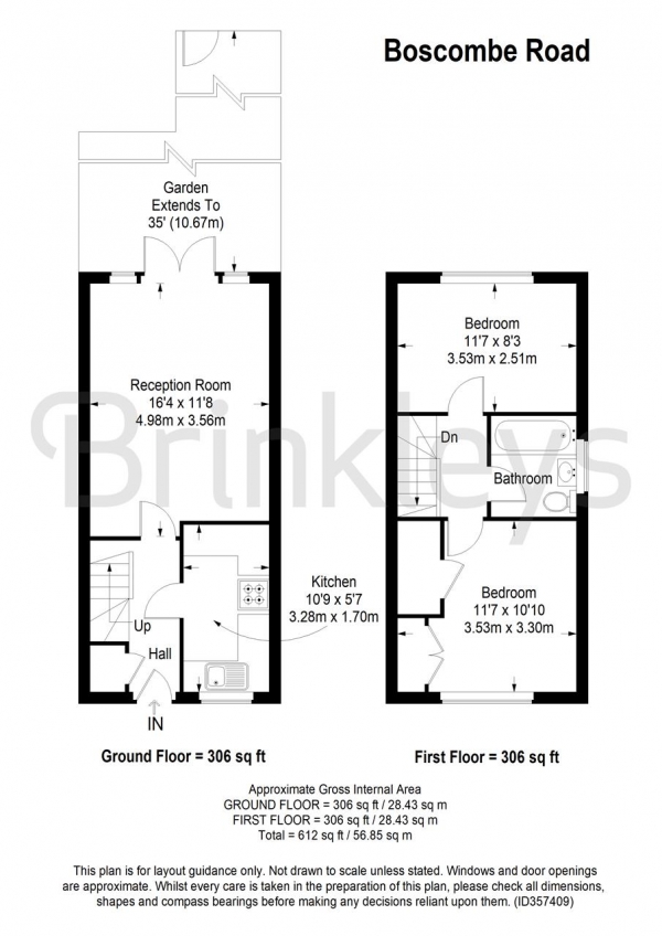 Floor Plan Image for 2 Bedroom Terraced House to Rent in Boscombe Road, Worcester Park