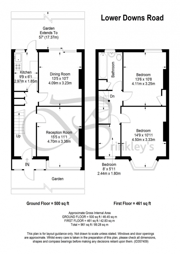 Floor Plan Image for 3 Bedroom Terraced House to Rent in Lower Downs Road, London