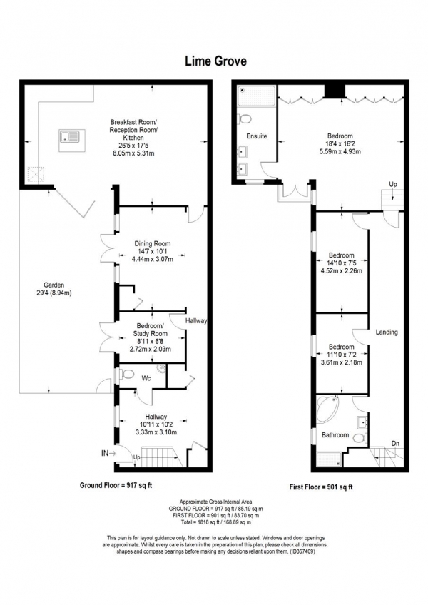 Floor Plan Image for 4 Bedroom Semi-Detached House to Rent in Lime Grove, New Malden