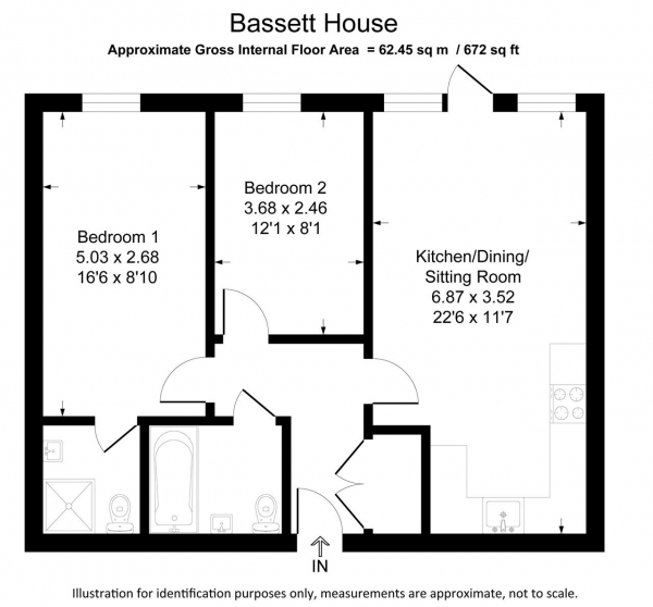 Floor Plan for 2 Bedroom Apartment for Sale in Bassett House, London, SW19, 8EA -  &pound400,000