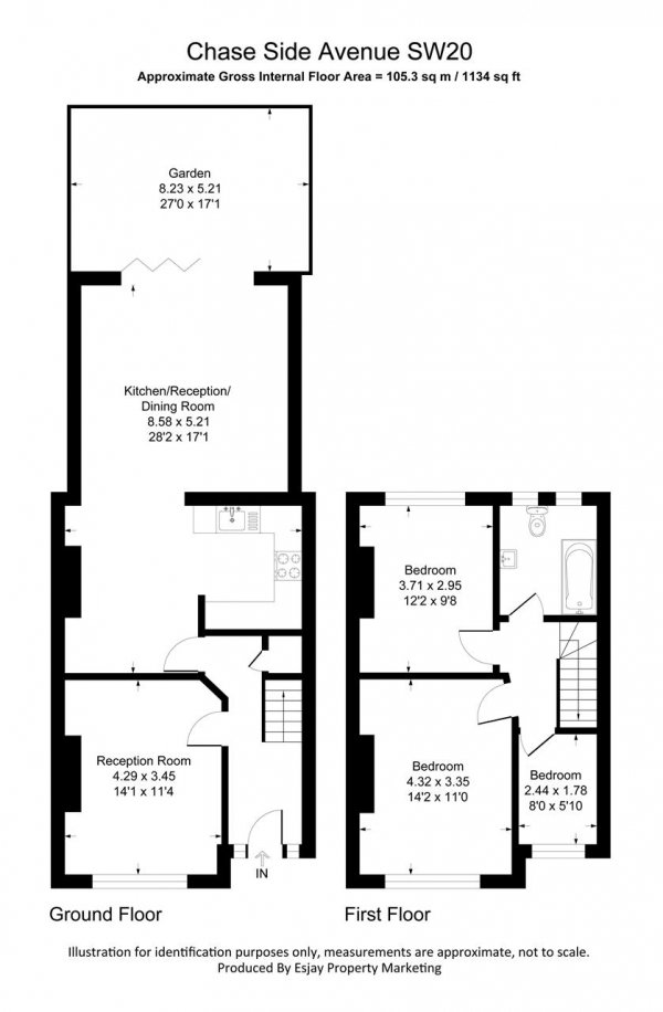 Floor Plan Image for 3 Bedroom Terraced House to Rent in Chase Side Avenue, London