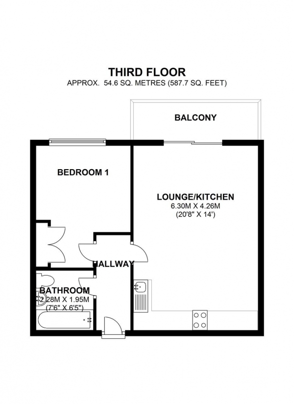 Floor Plan Image for 1 Bedroom Apartment for Sale in Fitzgerald House, The Quadrangle, St Georges Grove, Earlsfield