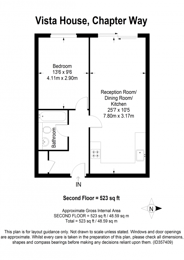 Floor Plan Image for 1 Bedroom Apartment to Rent in Vista House, Chapter Way, Colliers Wood