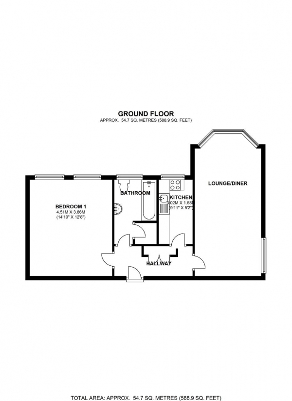 Floor Plan Image for 1 Bedroom Apartment for Sale in Langham Court, Wyke Road, Raynes Park