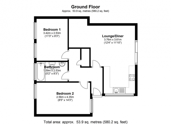 Floor Plan Image for 2 Bedroom Bungalow to Rent in Buckfast Road, Morden, Morden