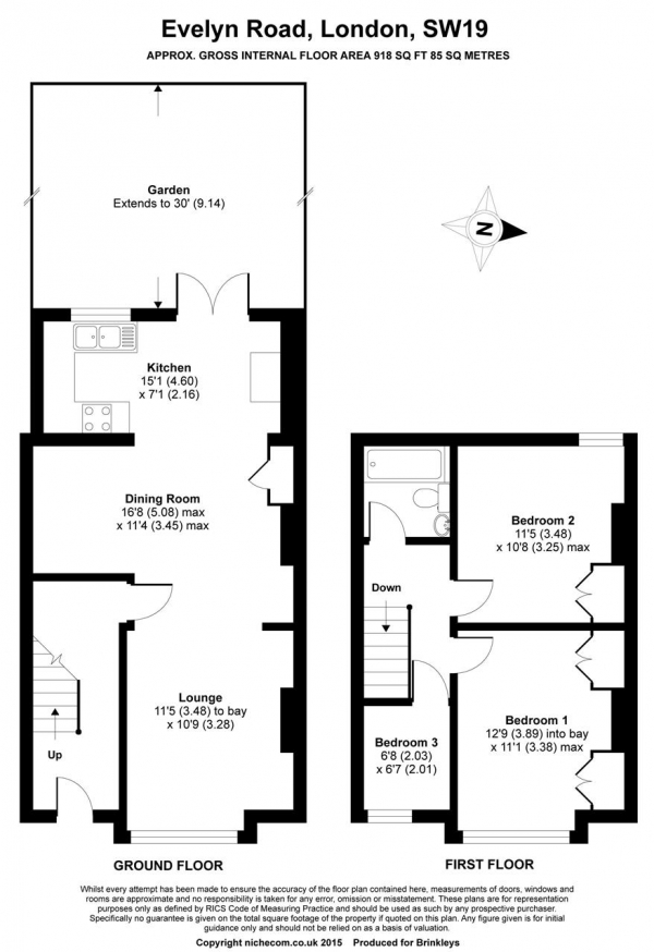 Floor Plan Image for 3 Bedroom Terraced House for Sale in Evelyn Road, Wimbledon