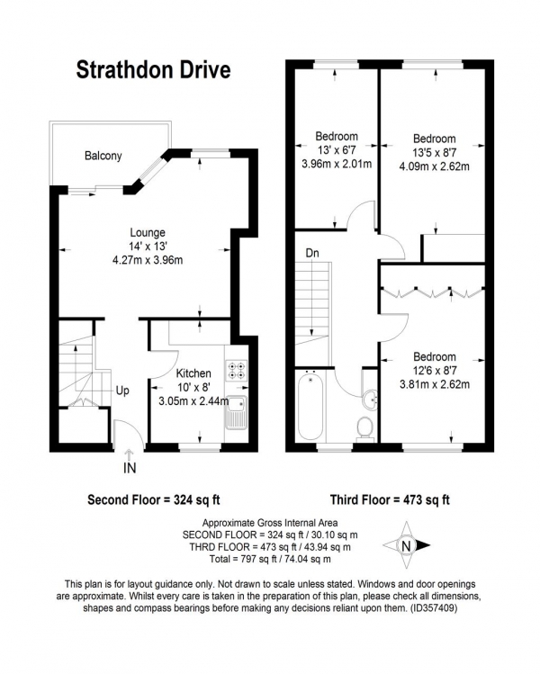 Floor Plan Image for 3 Bedroom Apartment to Rent in Strathdon Drive, Earlsfield