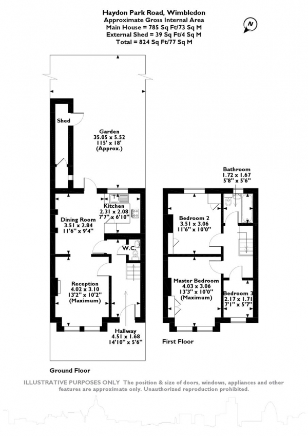 Floor Plan Image for 3 Bedroom Terraced House for Sale in Haydon Park Road, Wimbledon