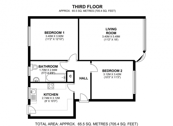 Floor Plan Image for 2 Bedroom Apartment for Sale in Edge Hill Court, Edge Hill, Wimbledon