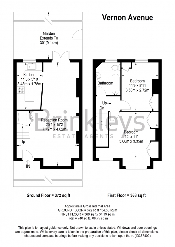 Floor Plan Image for 2 Bedroom End of Terrace House to Rent in Vernon Avenue, Raynes Park