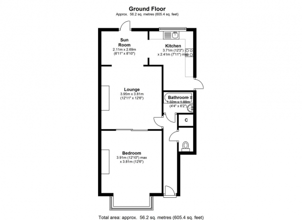 Floor Plan for 1 Bedroom Apartment to Rent in Southdown Road, Wimbledon, Wimbledon, SW20, 8PT - £312 pw | £1350 pcm