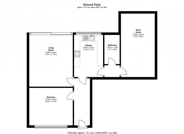 Floor Plan Image for 1 Bedroom Apartment to Rent in Bakers End, Wimbledon Chase, London