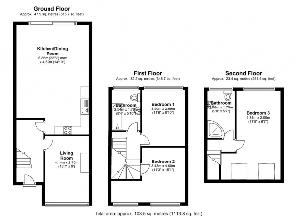 Floor Plan Image for 4 Bedroom Terraced House to Rent in Mill Road, Wimbledon