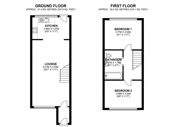 Floor Plan Image for 2 Bedroom Terraced House for Sale in Willow View, Colliers Wood