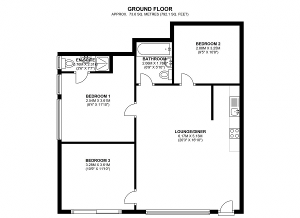 Floor Plan Image for 2 Bedroom Apartment for Sale in Cromwell Road, Wimbledon