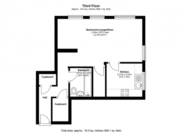 Floor Plan Image for Studio to Rent in Falcon House, 26 Morden Road, Wimbledon