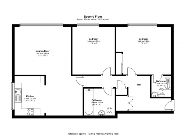 Floor Plan Image for 2 Bedroom Apartment to Rent in Beaufort House, Lower Downs Road, Wimbledon