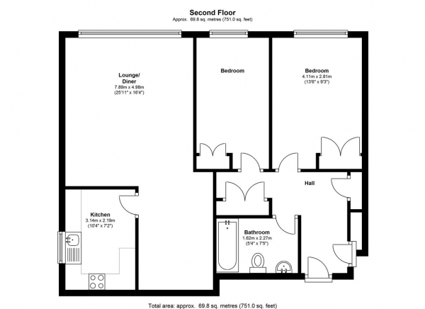 Floor Plan Image for 2 Bedroom Apartment for Sale in Denewood, 62 Worple Road, Wimbledon