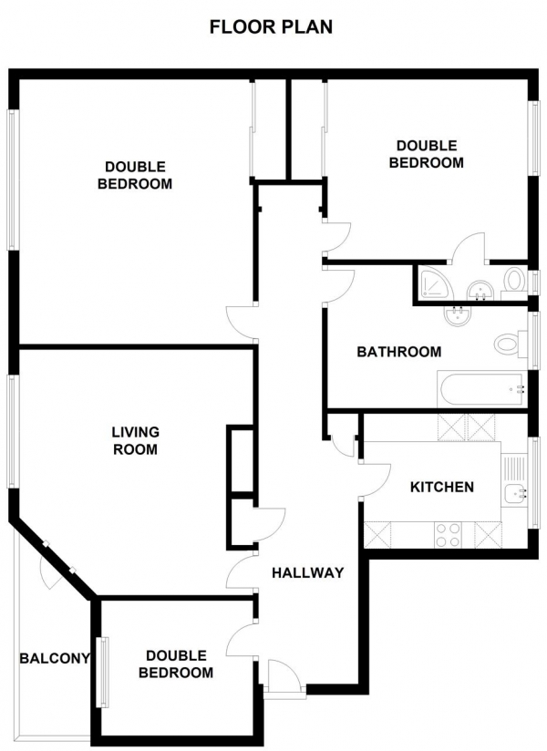 Floor Plan Image for 3 Bedroom Apartment to Rent in Ricards Road, Wimbledon