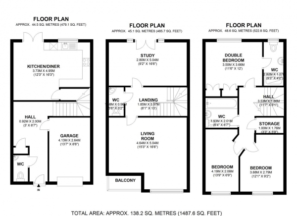 Floor Plan Image for 4 Bedroom Town House for Sale in Bewley Street, Wimbledon